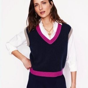 Boden Navy and Pink Olivia Merino Sleeveless Sweater Vest size XS